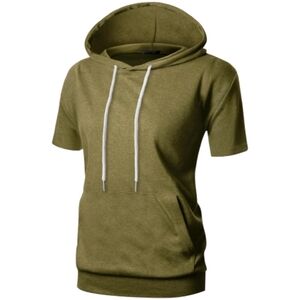 Short Sleeve Olive Green Hoodie Sweater